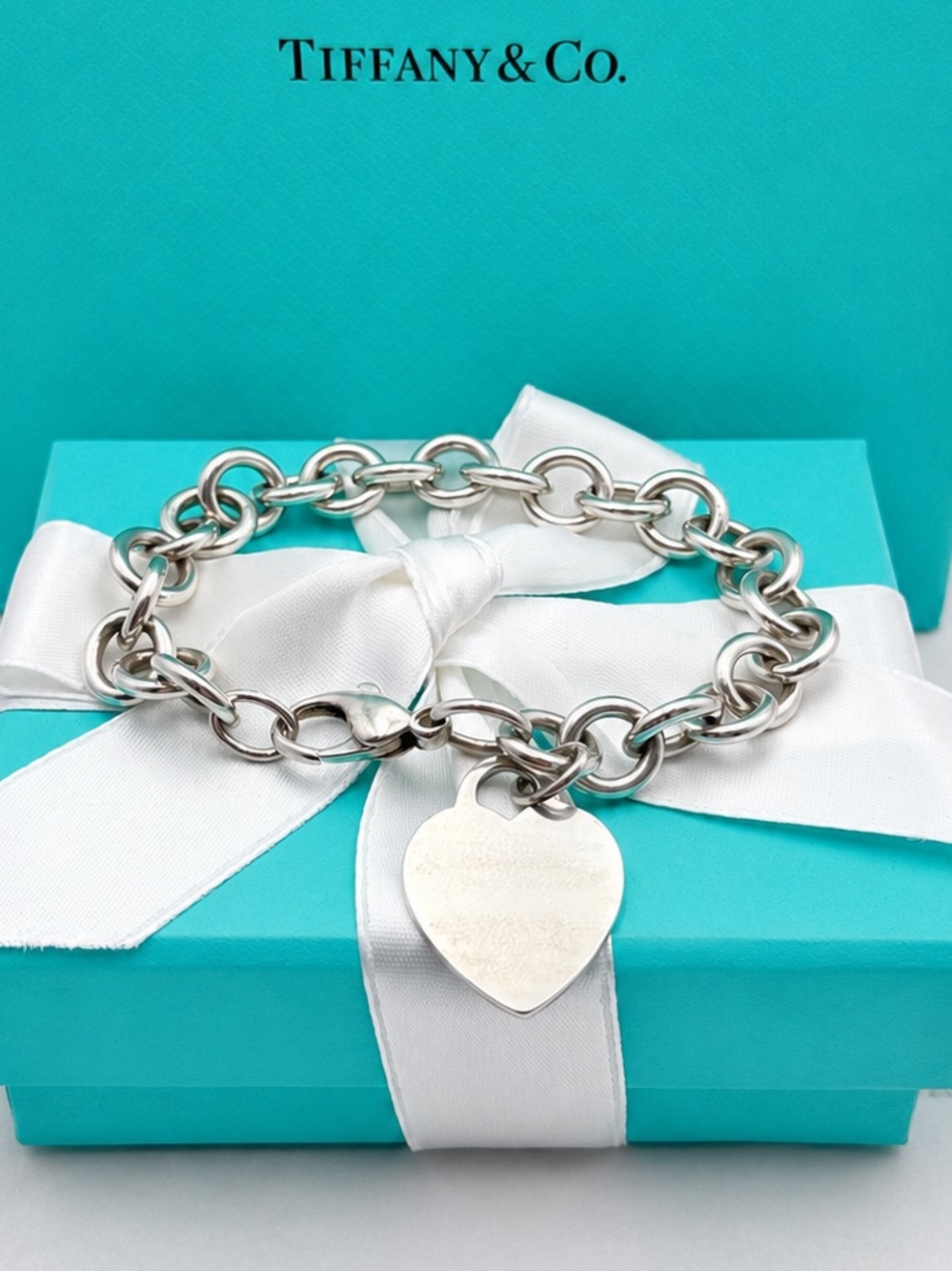Tiffany & Co. Heart Tag Charm Bracelet Sterling Silver 925 Gift Box & Pouch - Picture 7 of 10